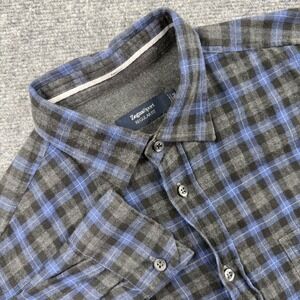 Ermenegildo Zegna Sport Men's Plaid Flannel Shirt Blue Grey Wool Blend Medium